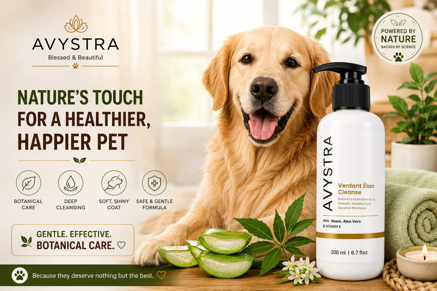 AVYSTRA Verdant Élan Cleanse Dog & Cat Shampoo | Coat Renewal Shampoo | Neem, Aloe Vera & Vitamin E | 200ml