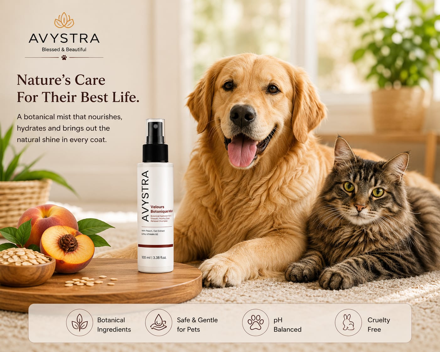 AVYSTRA Velours Botanique Mist | Waterless Grooming Mist | Coat Refresh Spray | 100ml