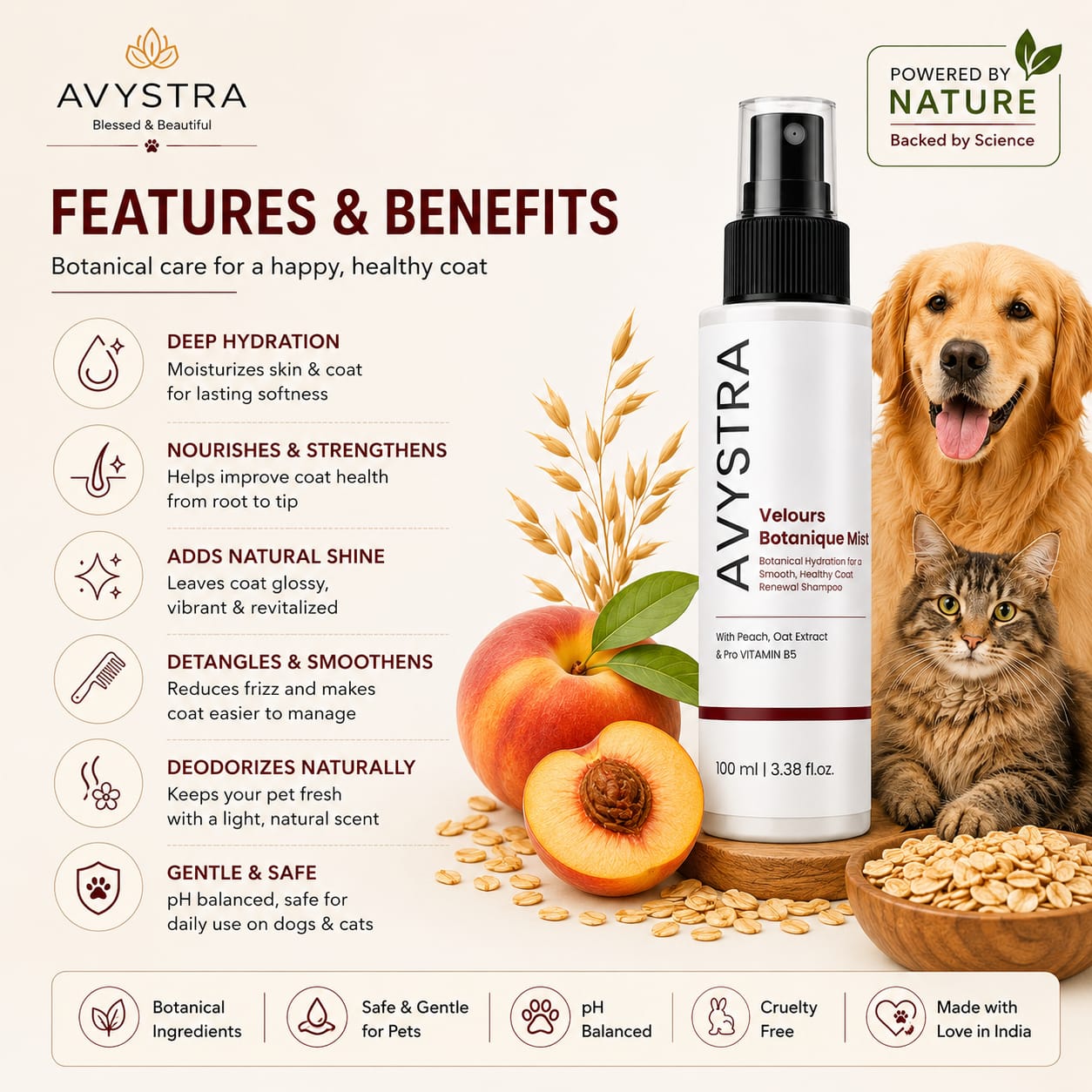 AVYSTRA Velours Botanique Mist | Waterless Grooming Mist | Coat Refresh Spray | 100ml
