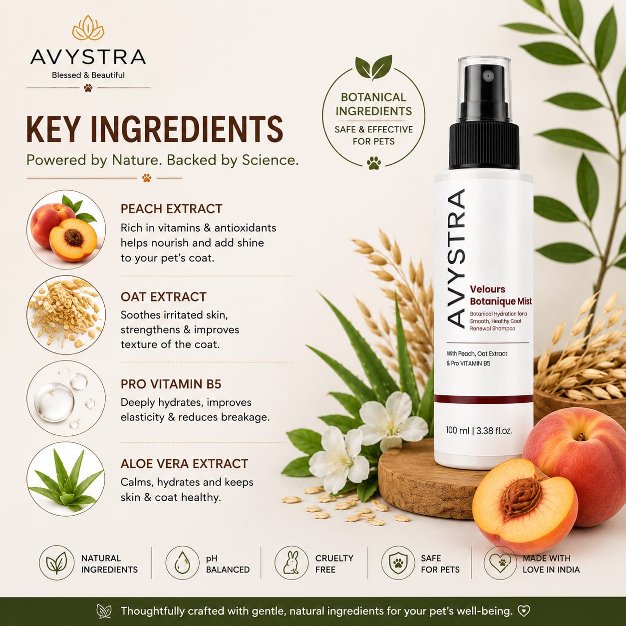 AVYSTRA Velours Botanique Mist | Waterless Grooming Mist | Coat Refresh Spray | 100ml